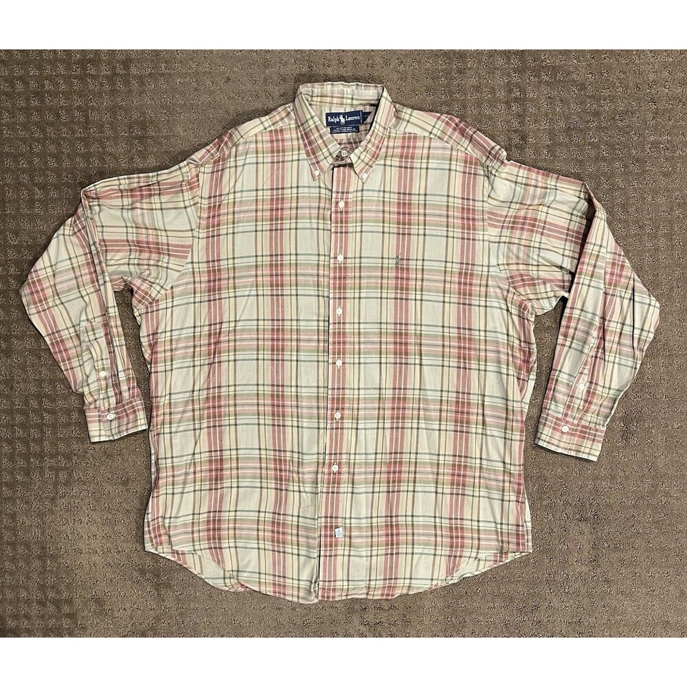 VINTAGE Ralph Lauren Shirt Mens XL Multicolor Plaid Madras Hand Woven Button Up